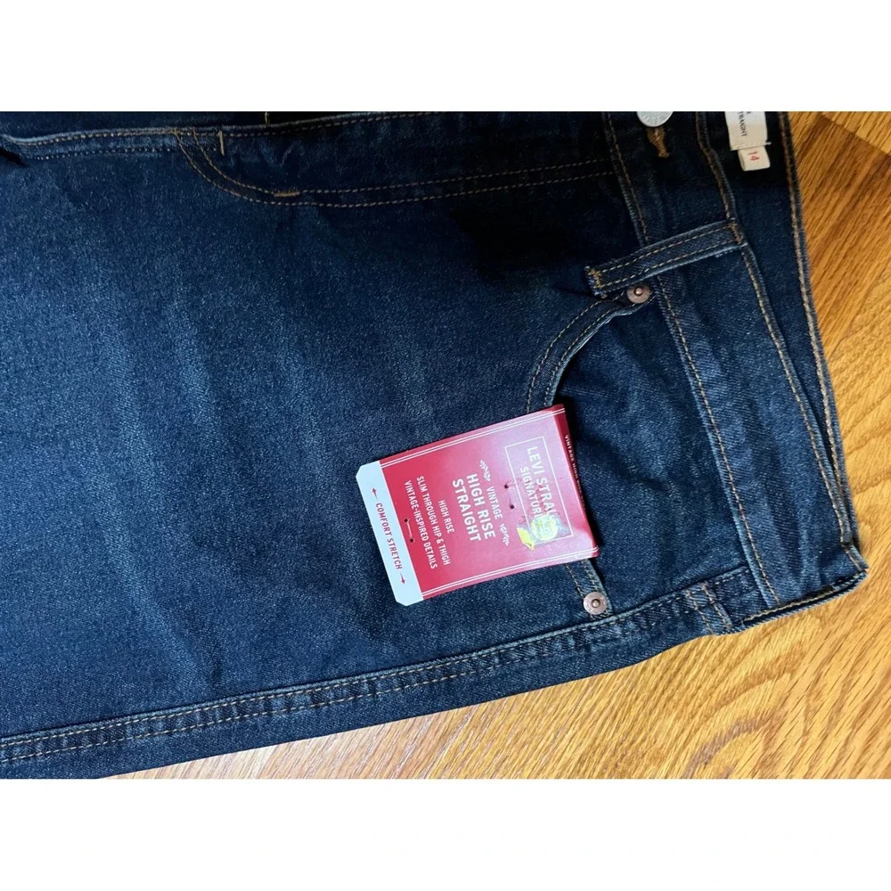 Levi Strauss Signature Womens High Rise Straight Dark Wash Jeans Size 14W 32W - Picture 2 of 4